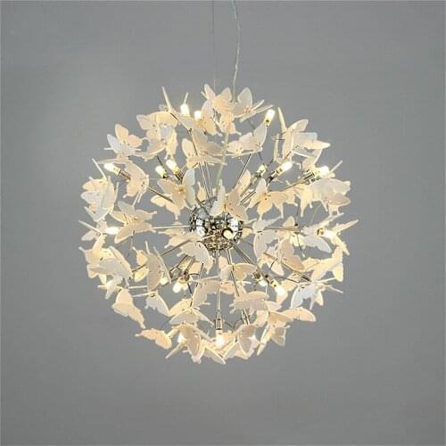 Modern Creative Butterfly LED Chandelier Living Room Bedroom Lighting Nordic Design Dining Room White Round G4 Bulb Hanging Lamp