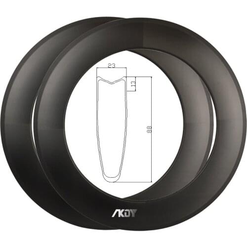 88mm Carbon Cycling Wheels 700c 23mm Width Cycle Wheel Rim Brake 20 Holes / 24 Holes 700c Carbon Tutular Rims