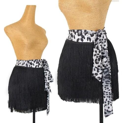 Latin Dance Skirt Cha Cha Rumba Samba Tango Salsa Hip Scarf Encrypted Tassels Practice Clothes Leopard Print Skirts DNV13563