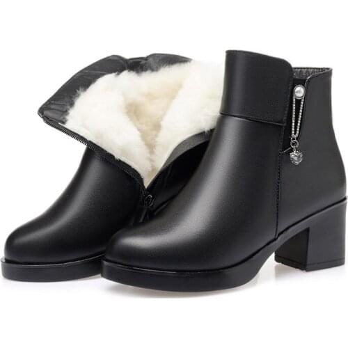 2019 New Elegat Fashion Warm Winter Boots Women Boots Non-slip High-heel Shoes Woman Genuine Leather Boot Plush Wool Snow Boots