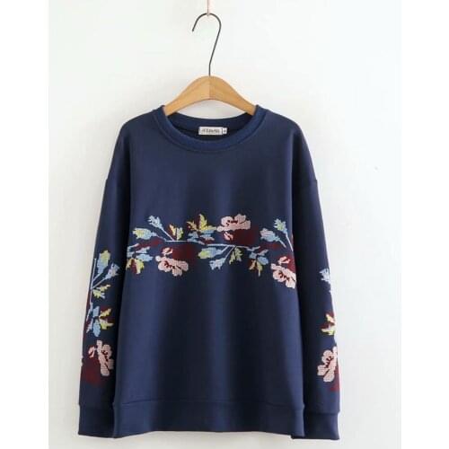 Plus size Navy black embroidery women loose O-neck Sweatshirts 2020 new spring autumn casual ladies pullover hoodies female tops