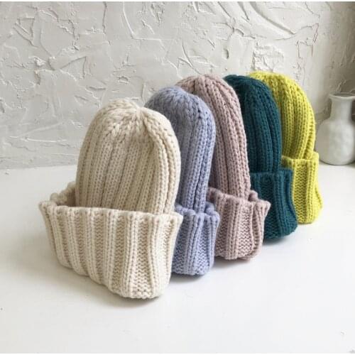Winter Autumn Solid Color Warm Knitted Children Hat Beanies for Boys Girls Cotton Thick Baby Hat Kids Bonnet Cap Enfant Hats