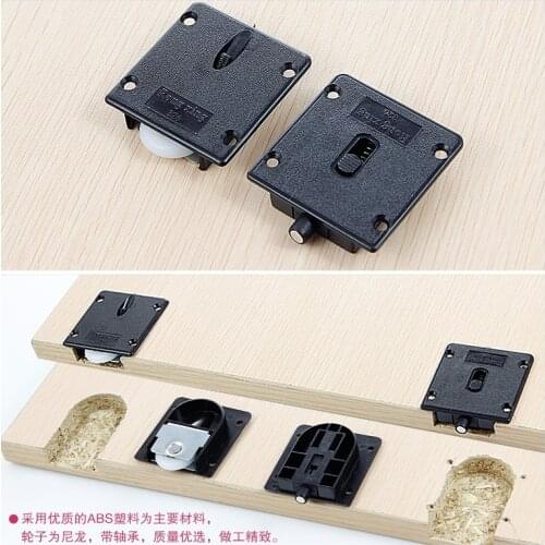 2 Sets 4pcs Wardrobe Plastic Plate 25mm Dia Wheel Sliding Door Roller