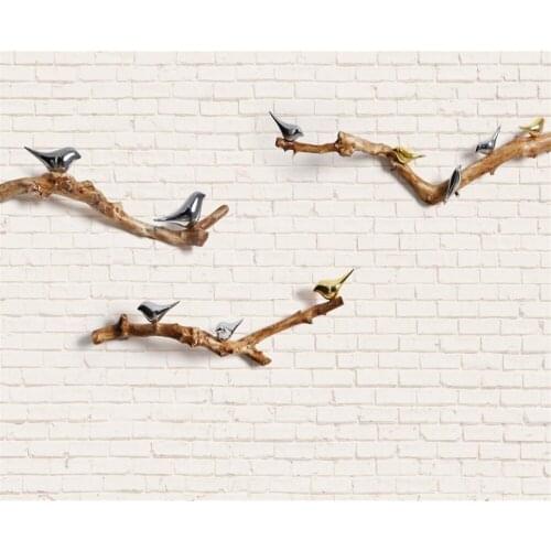 Beibehang Custom wallpaper simple 3d solid branches metal bird brick modern background wall papers home decor 3d wallpaper mural
