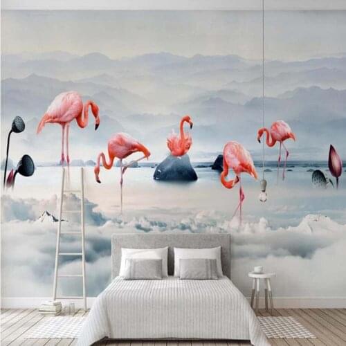 3D Printed Misty Cloud Flamingos Wallpaper Mural Art Wall Decal HD Photo Wall Paper Papel De Parede Animal Wallpapers Murals