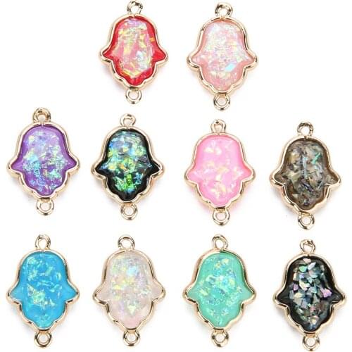 5pcs/lot Double Hole Charms Hamsa Palm Fatima Hand Copper Charm Pendants For Jewelry Making DIY Handmade Craft