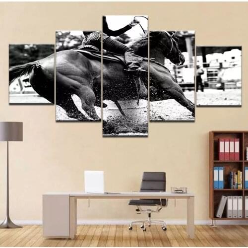 5 Pieces Masters Equestrian Silhouette Black White Landscape Print Poster Picture For Home Decor Wall Art Canvas Painting