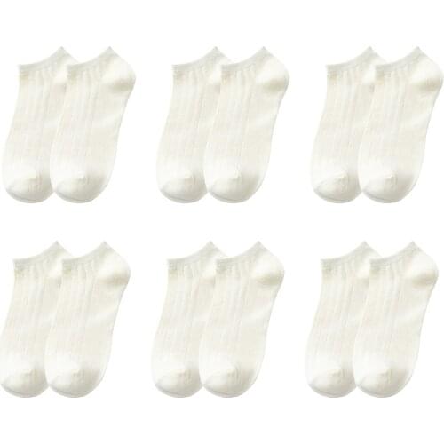 6 Pairs Women Solid Cotton Socks For Ladies Casual Stripe College Breathable Comfortable Trendy Japanese Korea Short Sock