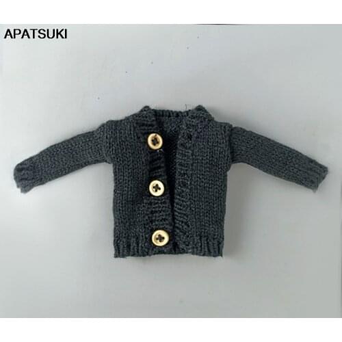 Black Knitted Woven Coat For Barbie Doll Clothes Baby Kid DIY Toy Winter Warm Sweater Outfits Tops 1/6 BJD Dollhouse Accessories