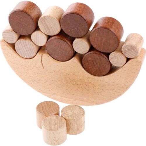 Wooden Moon Nesting Puzzle Toy with 1 Moon Base And 15 Different Size Blocks