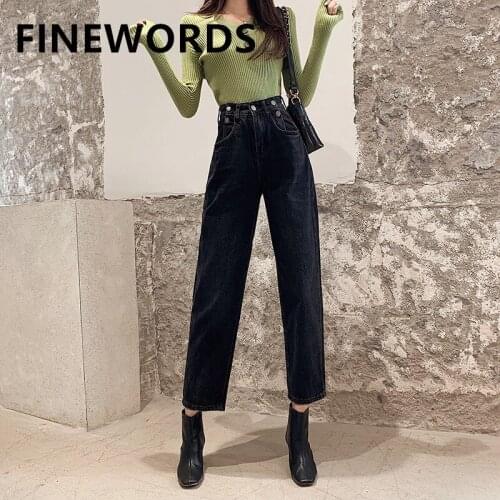 FINEWORDS Dark Gray Mulit Button High Waist Boot Cut Jeans Vintage Casual Mom Jeans Loose Streetwear Korean Denim Ladies Jeans