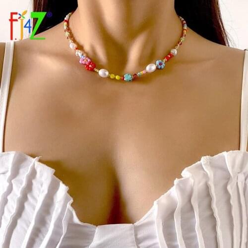 F.J4Z Hot Trend Beaded Choker Necklaces for Women 2021 Lady Collar Necklace Jewelry Gifts collares цепочка на шею женская