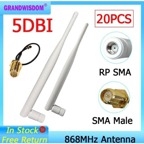 868MHz 915MHz Antenna 5dbi RP-SMA Connector 20pcs GSM 915 868 MHz Lora antena antenne waterproof SMA Male /u.FL Pigtail Cable