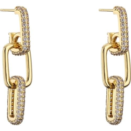 HECHENG,1 Pair,Link Chain Earrings,Long Ear Stud for Women and girls ,Fashion CZ Jewelry