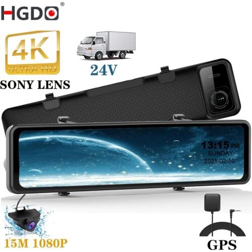 HGDO 12" Car DVR 4K 3840*2160P Dash Cam Sony Rear View Mirror GPS Camera 1080P Car Camera Video Recorder for 24V Truck Van Lorry