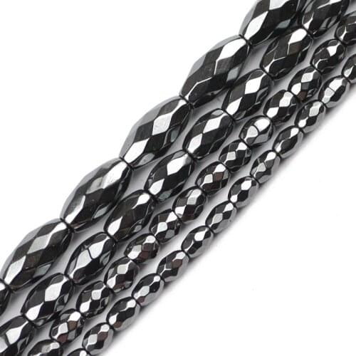 JHNBY Faceted Rice grains Black Hematite beads 3/4/5/6MM Natural Stone magnetite oval Loose bead For Jewelry bracelet Making DIY