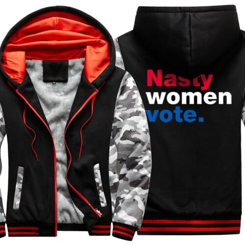 Nasty Women Vote Print Camouflage Raglan Thicken Jackets For Mens 2020 New Arrival Mans Sweatshirts Harajuku Zipper 2020 Hombre