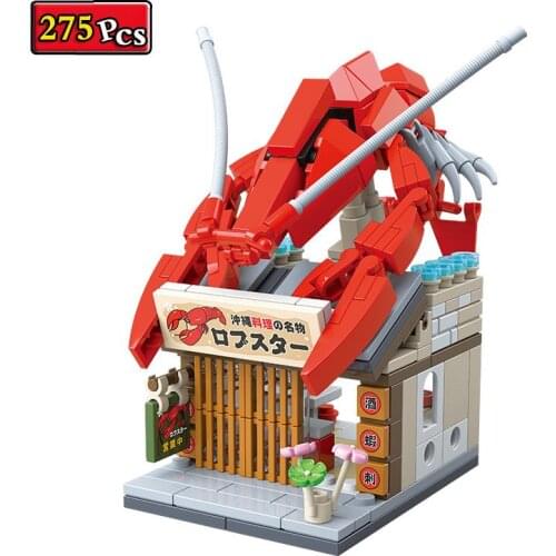 City Creator Street View Series Japanese Shrimp Shop MOC Model Building Blocks Bricks Toys Christmas Gifts
