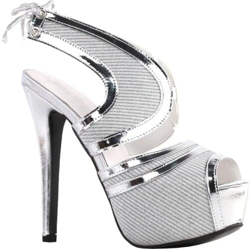 LF80894 SHOW STORY Retro Silver Stripe Lace-Up Hidden Platform High Heel Club Sandals