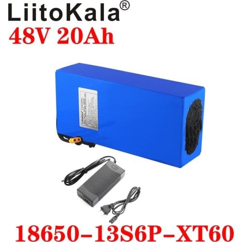 LiitoKala 18650 48V 20ah 13S6P Lithium Battery Pack 48V 20AH 1000W electric bicycle battery Built in 20A BMS 54.6V 2A charger