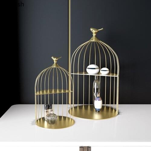 Creative Metal Bird Cage Cosmetic Storage Box Dressing Table Desktop Shelf Perfume Lipstick Storage Display Shelf Art Home Decor