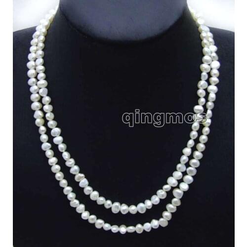 Fashion Long 40" Natural White 6-7mm Baroque freshwater pearl necklace-nec6115 wholesale/retail Free shipping