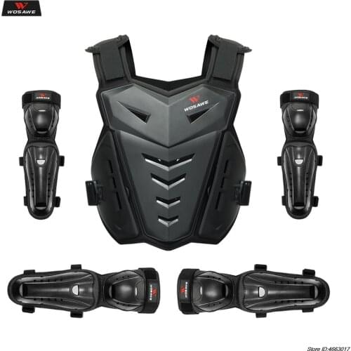 WOSAWE Motorcycle Jacket Body Armor Motorcycles Riding Chest Protector Motocross Off-Road Racing Vest+Motorcycle Knee Protector