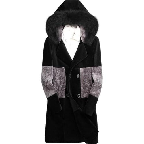 Winter Sheep Shearling Coat Real Fox Collar Jacket Men 2020 Fashion Natural Fur Coats Plus Size 4XL 8725 ZL376