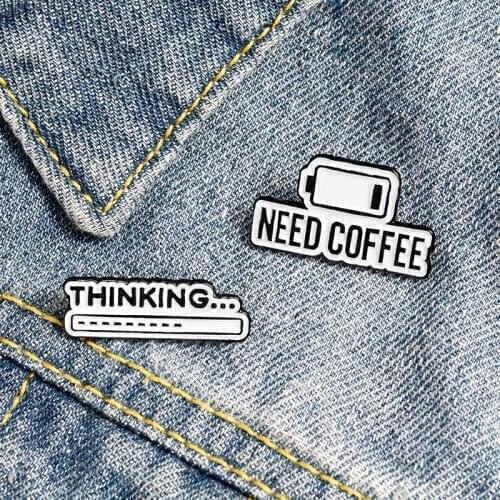 Coffee Power Thinking Progress Bar Soft Enamel Pins Needing Coffee To Stay Alive Brooch Badges Pin Wholesale Gift For Women Men