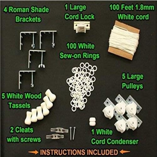 Roman Shade kit Straw Curtain Roller Accessories Cleat Pulley Cord Lock Tassel Condenser Ring Brackets Nylon Rope Free Shipping