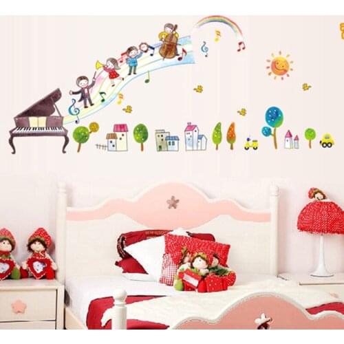 Piano note music wall stickers waist lines wallpaper Baseboard kids baby room bedroom kindergarten school decals home decor 2pcs