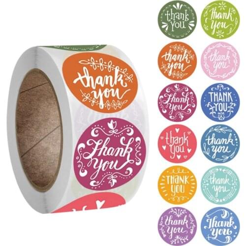 Flower Thank You Stickers Label Stickers Roll For Wedding Small Business Envelope Sealing Jewelry Box Sticker Tags 500pcs/roll