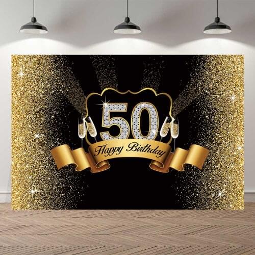 NeoBack 50th Royal Golden Black Birthday Celebration Background Photocall Banner Anniversary Decoration Photography Backdrop