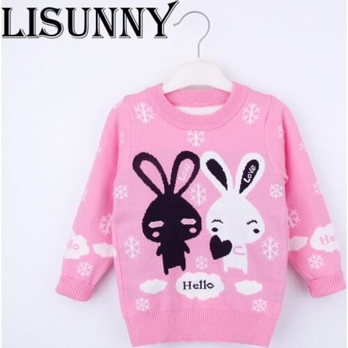 2021 Spring Autumn New Girls Cartoon bunny Sweater Kids Cotton Dots Coat Spring Children Clothing Baby Girl Pullover Knitted