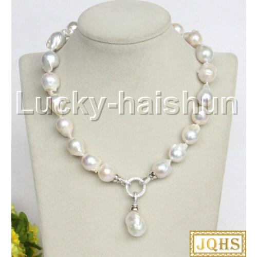 NEW stylish Baroque 17" 25mm white Reborn keshi pearls beads Strand knotted necklace 18KGP j11162