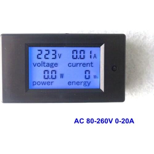 New 4 in 1 AC 80-260V/20A Voltage Current Power Energy Meter Gauge Voltmeter Ammeter with Blue Backlight