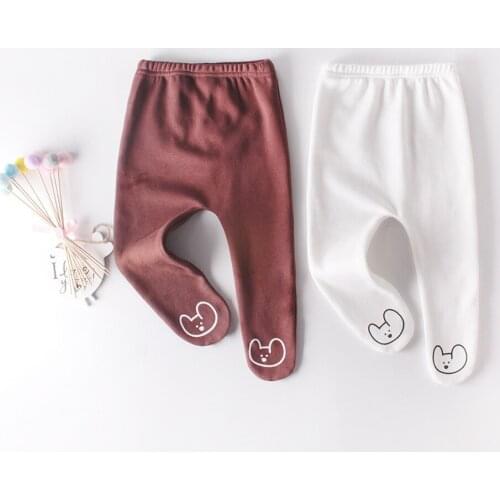 Cartoon newborn baby boys pants fall cute bear/Graffiti printing pattern pantyhose thick plus velvet infant girls legging clothe