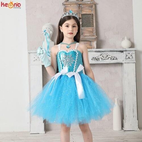 Ice Queen Super Sparkly Girls Tutu Dress Princess Sequin Tulle Kids Elsa Dresses Children Birthday Carnival Party Fancy Costume