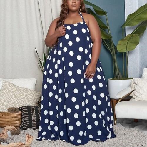 Polka Dot Long Dresses For African Women Halter Sleeveless Floor Length Loose Straight Sexy Evening Night Club Causal Dress New