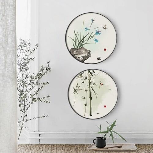 Chinese style flowers traditional Canvas Painting Posters and Print round Wall Art Decor Pictures For Living Room Bedroom Aisle