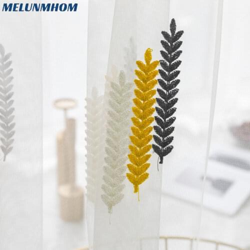 Simple Wheat Ears Embroidered Curtains Tulle for Living Room Balcony Window Yellow Grey Mesh Sheer for Bedroom Screens