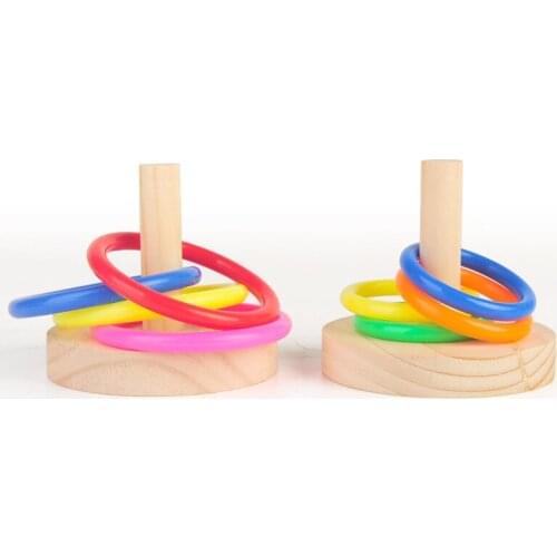 Birds Parrot Wooden Platform Plastic Rings Intelligence Training Chew Puzzle Toy