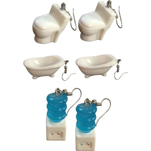 Creative Funny Toliet Drop Earrings for Women Mini 3D Closestool Bathtub Dangle Earring Water Dispenser Ear Hook Hip Hop Jewelry