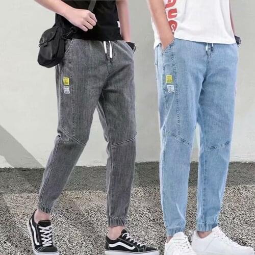 Gray Blue Baggy Jeans Drawstring Waist Jeans Men Streetwear Elastic-Pants-Mouth Kpop Clothes Hip Hop Wide Leg Harajuku