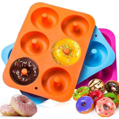 6 Cavity Silicone Donut Baking Moulds Pan Non-Stick Full-Sized Safe Mold Tray Maker for Cake Biscuit Bagels Muffins Heat Resist