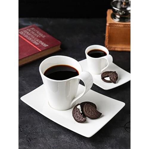Modern Concentrated Ceramic Coffee Cup and Saucer Set Simple White Porcelain Breakfast Cup Tableware Kitchen Utensils Decoration