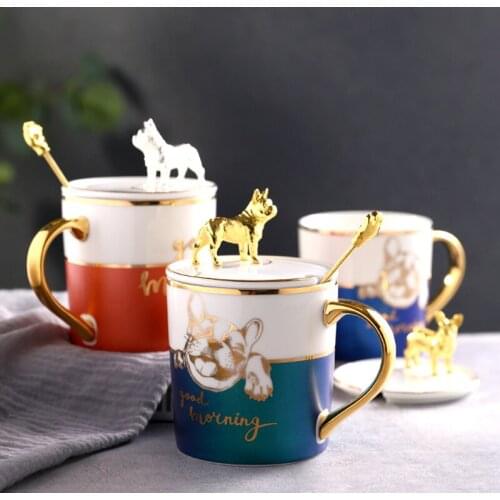 Creative Personality Cup Ceramic Mug with Lid Spoon Table Decoration Coffee Mug with Lid Cute Coffee Mugs and Cups