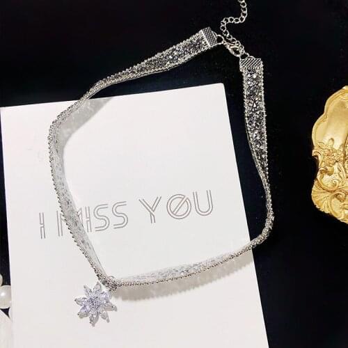 Fashion Short necklace ice flower neck jewelry collar female net clavicle chain Trendy Sexy Necklace Collar Women Jewelry