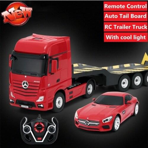 1Set 2pcs car truck Remote Control Truck Trailer Vehicle RC Bulldozer Platform Trailer Auto Tail Board Truck 50cm large board