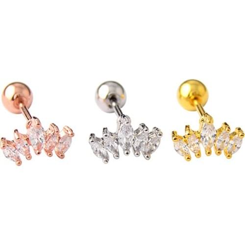 1 Piece Rose Gold 316L Surgical Stainless Steel Crown Cubic Zirconia Tragus Water-drop Helix Earring Piercing Jewelry